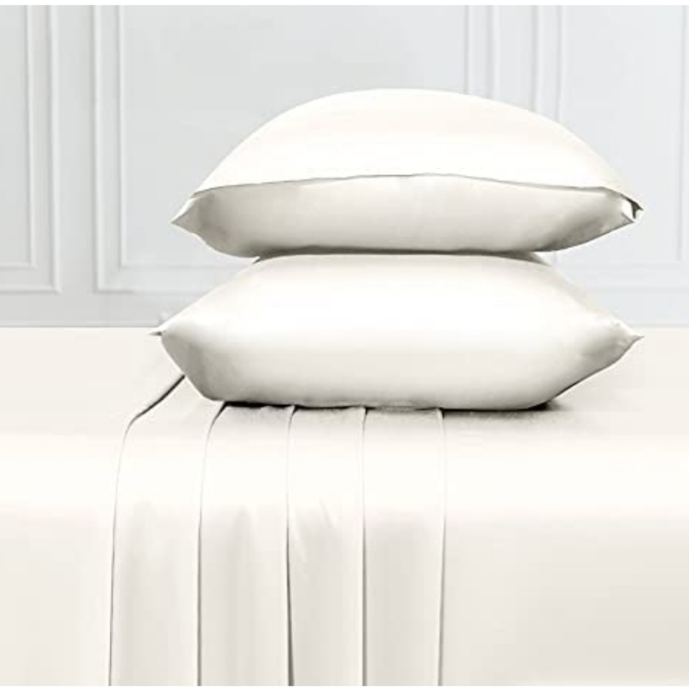 Split-king adjustable bed bamboo sheet set with 4 extra pillowcases Ivory